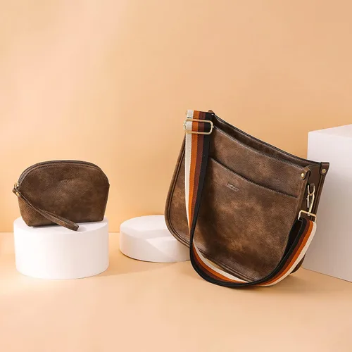 Vista 6 de HKCLUF Bolso cruzado para mujer, 2 piezas, de cuero, con 2 correas ajustables de leopardo, bolsa cruzada