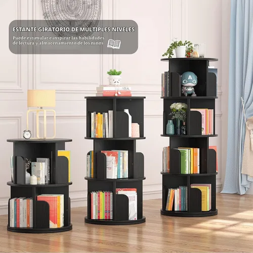 Vista 5 de Aheaplus - Estantería giratoria de madera de 4 niveles, color negro