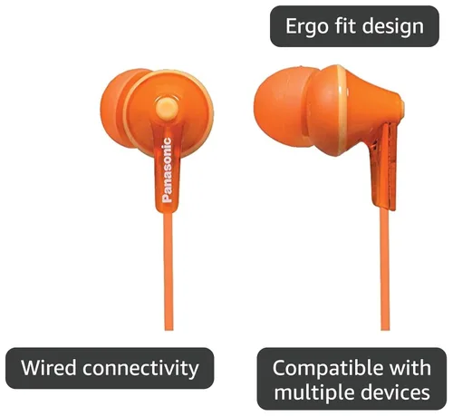 Vista 2 de Panasonic Auriculares con cable RP-HJE125E - Alámbrico, Naranja (RP-HJE125-D)