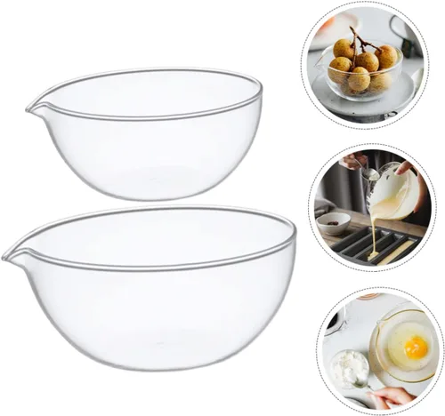 Vista 6 de Luxshiny Tazón de vidrio resistente al calor con boquilla y tapa, pequeño tazón de vidrio transparente para servir en microondas y masa de pizza