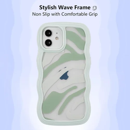 Vista 5 de DEFBSC Compatible con iPhone 11, bonita funda protectora con forma de marco de onda rizada, diseño artístico de parachoques para teléfono