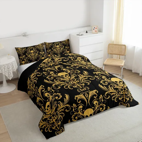 Vista 6 de Erosebridal Juego de ropa de cama damascada gótica para adultos, juego de edredón victoriano antiguo, edredón floral vintage gótico con diseño