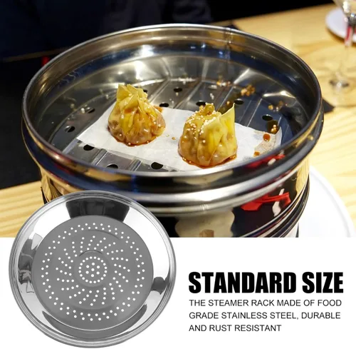 Vista 7 de Yardwe Plato para cocinar al vapor de acero inoxidable con agujeros, estante de 13.4 in para cocinar, perfecto para albóndigas, tamales y verduras