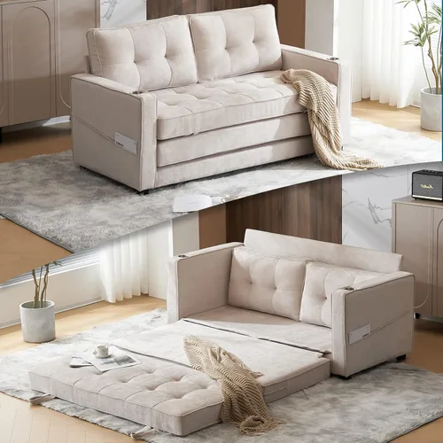 Vista 12 de VINGLI Sofá Cama Loveseat Mejorado, 53.5" An x 83" L Sofá Cama Convertible Sofá Cama Futón Sofás para Sala de Estar, Sofá Cama Plegable