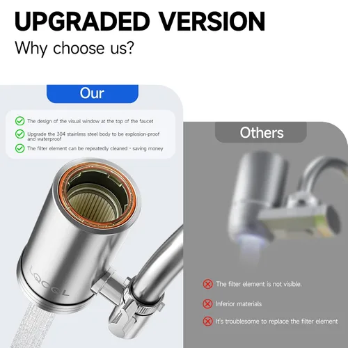 Vista 4 de Filtro de agua para grifo de fregadero, purificador de agua de acero inoxidable 304 para fregadero de cocina, reduce PFAS, plomo, cloro