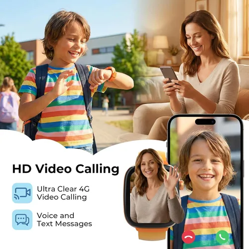 Vista 3 de EIOTCLUB Reloj inteligente MX3 para niños, videollamadas 4G LTE y rastreador GPS, modo escolar y zonas seguras, botón SOS y controles parentales