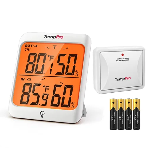 Vista 8 de Hidrómetro ThermoPro TP62 digital e inalámbrico para interior y exterior, medidor de temperatura y humedad con pantalla LCD de retroiluminación