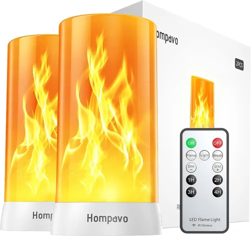 Vista 10 de Hompavo 【Actualizado】 Luces de llama, 4 modos recargables para decoración del hogar Waterproof LED Battery Operated Flameless Candles, Pillar