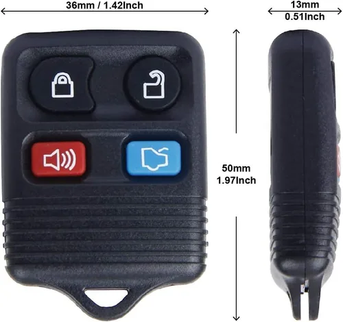 Vista 5 de Llavero de 4 botones con control remoto de entrada sin llave, compatible con Ford Focus Explorer Mercury Lincoln Mazda Tribute, paquete de 2