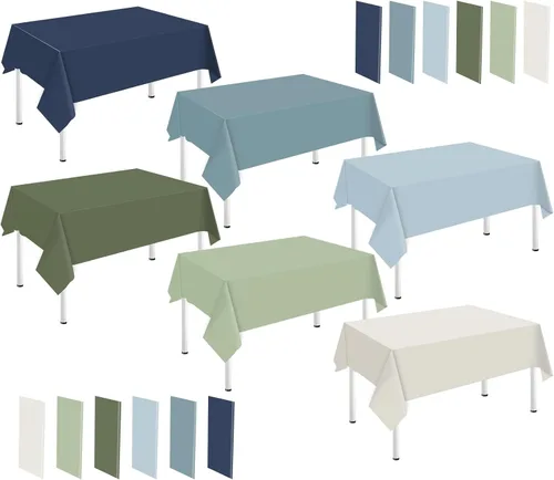 Vista 15 de Whaline 24 piezas de mantel azul de invierno de plástico, 6 gradientes de azul, mantel rectangular impermeable para decoración de boda de verano