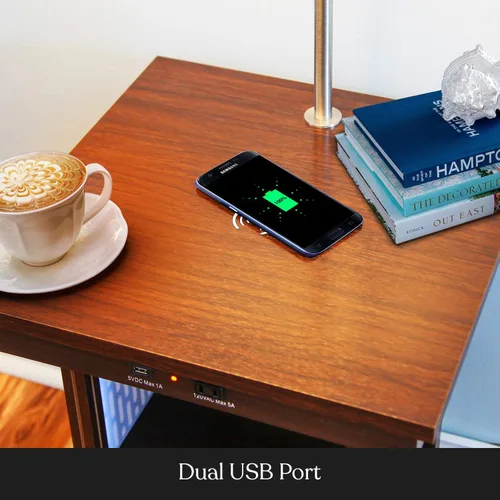Vista 7 de Brightech Madison - Mesa auxiliar con lámpara combinada, lámpara de escritorio con almohadilla de carga inalámbrica y puerto USB, lámpara de lectura