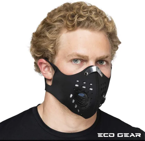 Vista 9 de ECO-GEAR Máscara facial anticontaminación con protección de carbón activado de grado militar Antihumo, gases de escape, polvo, polen Correr