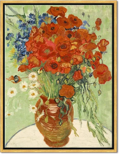 Vista 8 de Wieco Art - Arte enmarcado para pared de "Varios amapolas rojas y margaritas" por Vincent Van Gogh, reproducción de pinturas, lienzos abstractos