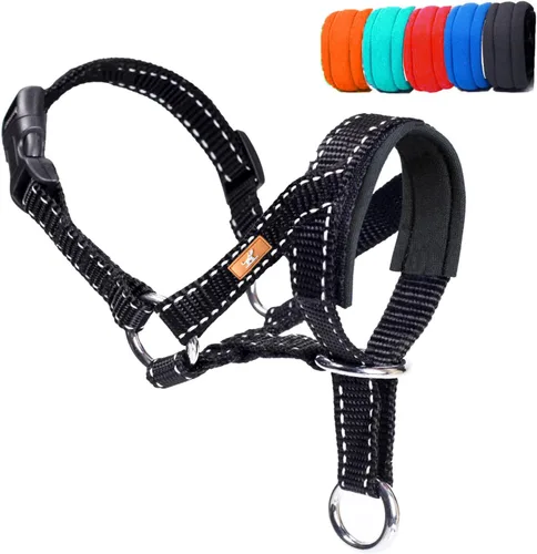 Vista 13 de Collar de cabeza de perro con tela reflectante, arnés ajustable para cabeza de perro para evitar tirones para perros pequeños, medianos y grandes