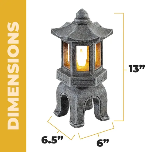 Vista 3 de VP Home Estatua asiática alimentada por energía solar, decoración de jardín de pagoda, linterna de jardín zen al aire libre, luz LED parpadeante