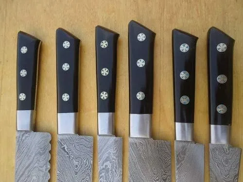 Vista 3 de Cuchillo Damasco hecho a mano de 8 a 13.0 in, cuchillo de chef con mango de cuerno de búfalo, juego de 6