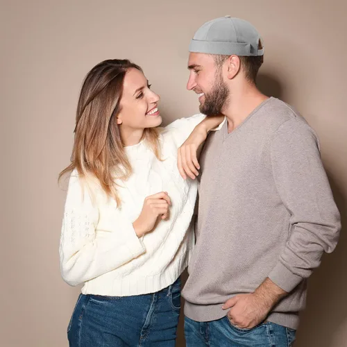 Vista 6 de 12 piezas de sombrero sin borde gorra ajustable de calavera para hombre puño enrollado sin ala