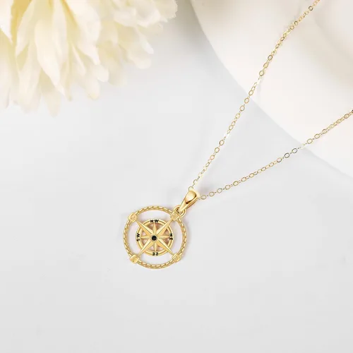 Vista 3 de Collar con brújula celta de oro real de 14 quilates, collar con colgante de siga tu brújula, regalos de joyería de oro macizo para mujer