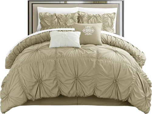 Vista 7 de Chic Home Juego de edredón de color gris topo, tamaño King (6 piezas), Halpert - Ropa de cama de microfibra plisada con diseño de pintuck, fundas