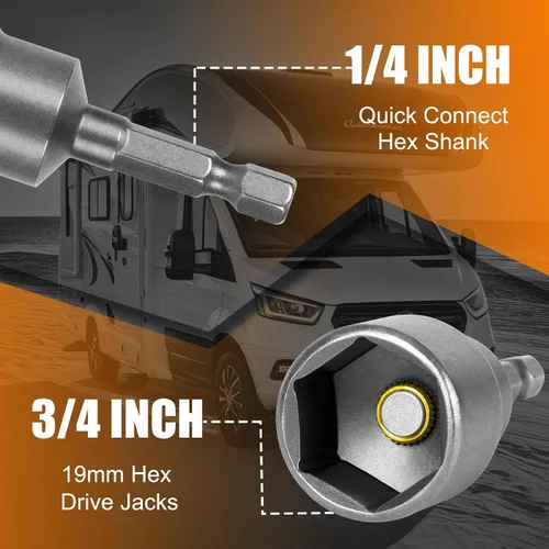 Vista 2 de Adaptador de taladro de tijera de nivelación para rv-Jacks, con herramientas de vástago hexagonal de conexión rápida de 1/4, funciona con todos