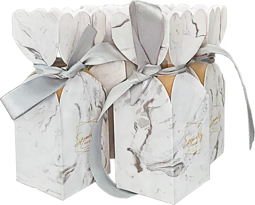 Vista 7 de Lontenrea 50 cajas de dulces para boda, fiesta de cumpleaños, caja de regalo con 50 cintas doradas para decoración