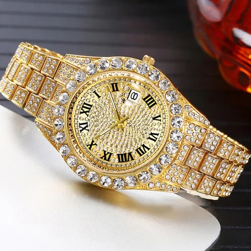 Vista 4 de Hip Hop Watches for Men Iced-Out Bling Diamond Luxury Quartz Watches with Date