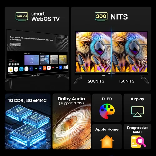 Vista 2 de SANSUI 24 pulgadas 768P DLED Smart WebOS TV Televisión pequeña con Chromecast