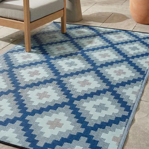 Vista 15 de FH Home - Alfombra para exteriores, impermeable, resistente a la decoloración, reversible, plástico reciclado de alta calidad, acabado geométrico