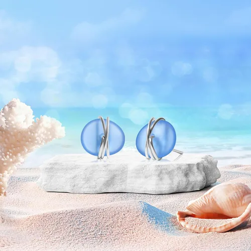 Vista 3 de Aretes de cristal de mar de plata de ley S925, hipoalergénicos, hechos a mano, aretes de tuerca hechos a mano de cristal de playa, joyería