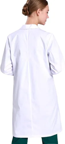 Vista 2 de Abrigo de laboratorio blanco unisex de manga larga de 40 pulgadas, ajuste clásico con 3 bolsillos, Blanco