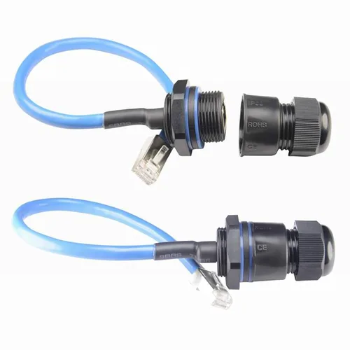 Vista 10 de 2 unids M20 RJ45 impermeable Cat5/5e/6 8P8C conector IP67 Ethernet LAN Cable Conector doble cabeza con escudo Cat6 Cable de red LAN al aire libre