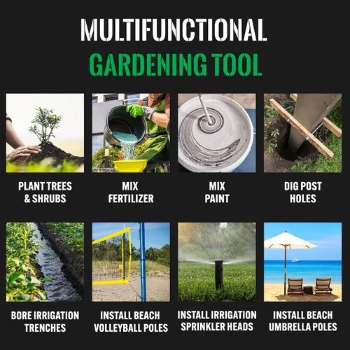 Vista 5 de Power Planter Broca de taladro de jardín de longitud extendida, 3 x 24 pulgadas con unidad hexagonal antideslizante de 1/2 pulgada Herramienta