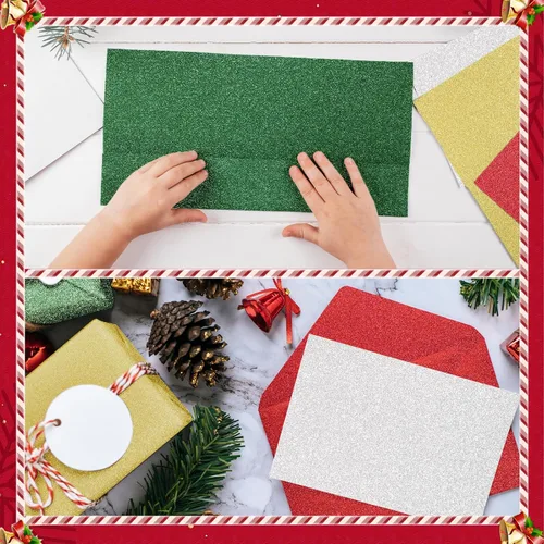 Vista 7 de Yeaqee 100 hojas de papel de cartulina con purpurina de Navidad, papel de regalo metálico de 8.5 x 11 pulgadas, cartulina pesada de 8.82 oz/m²