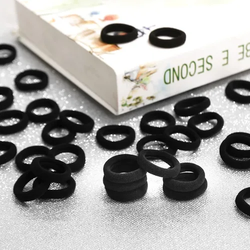 Vista 3 de Qarwayoc 300 ligas negras para el pelo – Cola de caballo de algodón para bebés, bandas suaves y sin daños, 1.1 pulgadas de diámetro, elásticas sin