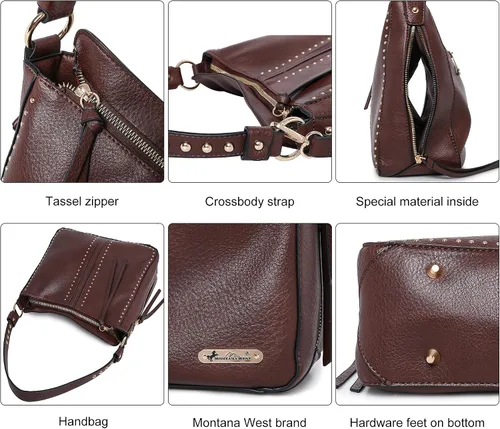 Vista 6 de Montana West - Bolsos de mano para mujeres aptos para porte oculto de arma. Bolsos de cuero tipo bandolera. Juego de tres piezas.