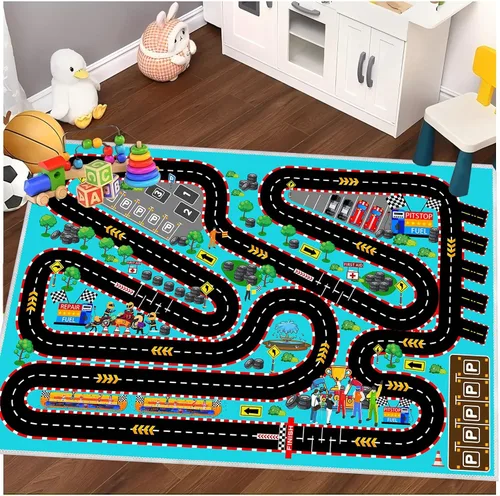 Vista 9 de Alfombra de coche para niños para autos de juguete, alfombra de pista de carreras, alfombra de carretera para sala de juegos, aula, habitación