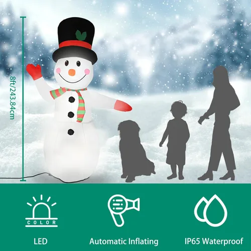 Vista 2 de [Usado] Muñeco de nieve inflable de Navidad de 8 pies, muñeco de nieve suave iluminado IP65 con luces LED, decoración de patio inflable automática