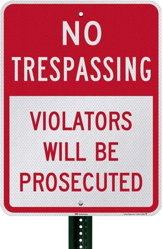 Vista 3 de SmartSign Letrero con texto en inglés "No Trespassing, Violators Will Be Prosecuted", aluminio reflectante de grado diamante 3M de 18 x 24 pulgadas