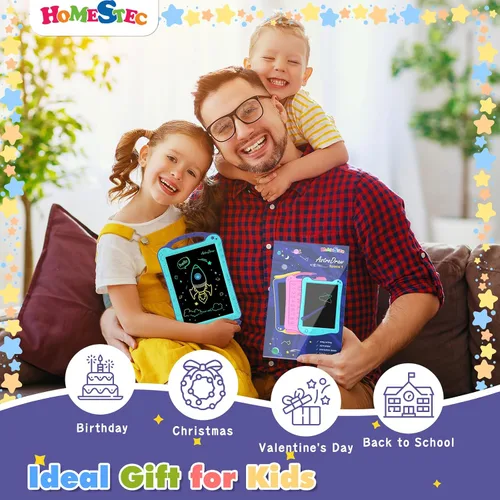 Vista 5 de [Certificado por ClimatePartner] HOMESTEC Astrodraw - Bloc de dibujo LCD colorido para niños, tablero de garabatos para niños de 3, 4, 5, 6 años