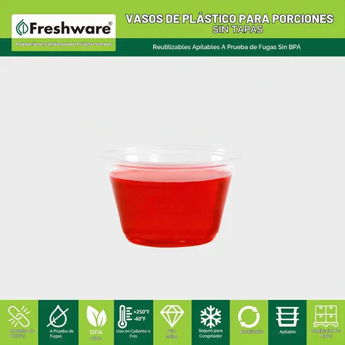 Vista 2 de Freshware Vasos de plástico para porciones (sin tapas) [4 onzas, 250 unidades] Vasos de plástico desechables para preparación de comidas, aderezos