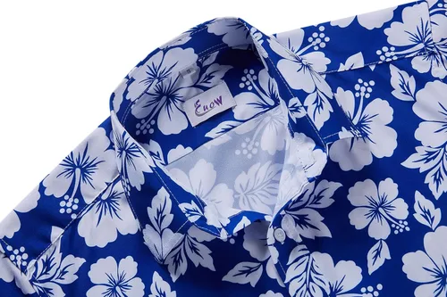 Vista 4 de EUOW - Camisas hawaianas para hombre de manga corta con botones, estampadas para la playa y el verano
