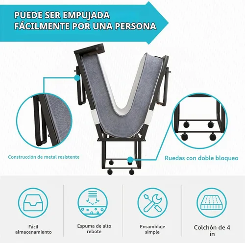 Vista 8 de Cama plegable CECER de 75 x 46 pulgadas con colchón de espuma viscoelástica