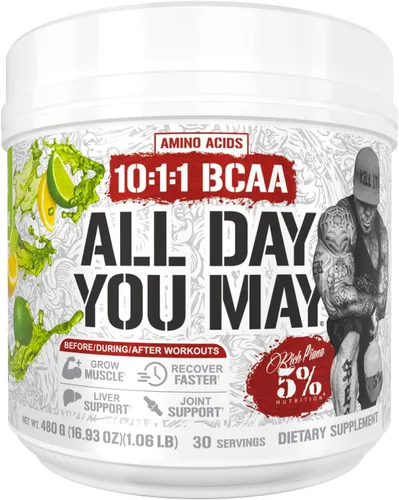 Vista 11 de 5% Nutrition Rich Piana AllDayYouMay BCAA Powder Aminoácidos prémium para intra y después del entrenamiento, EAA, electrolitos Hidratación
