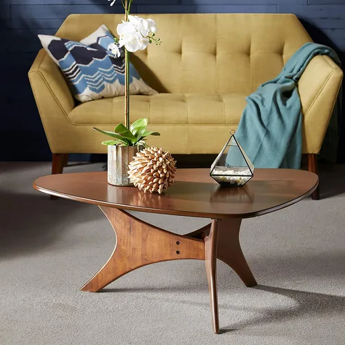 Vista 2 de INK+IVY Blaze Mesa de Centro de Madera Triangular Madera Contrachapada con Patas de Chapa de Madera, Moderna de Mediados de Siglo, Fácil Montaje