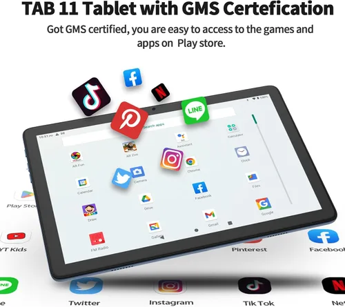 Vista 3 de PRITOM TAB11 Tablet Android de 10 pulgadas, Octa-Core, 128GB, WiFi6, pantalla HD IPS, cámara dual, Bluetooth, FM, USB C, tableta con funda