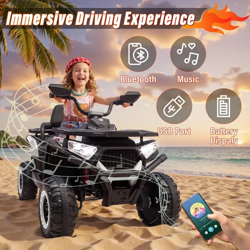 Vista 4 de 24V 4WD Ride on Car, Kids ATV 4 Wheeler with Remote Control, 4x200W Motor, Spring Suspension, Beverage Port, 5.5Mph Max, Battery Powered Ride on B