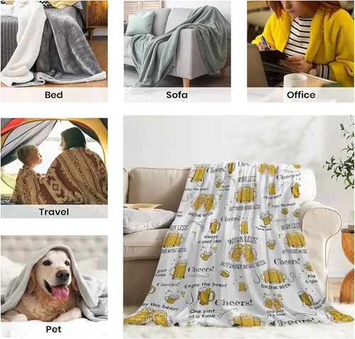 Vista 7 de Manta de cerveza de regalo para niñas, niños y adultos, manta de franela súper suave para sofá, cama, campamento y viajes, decoración cálida
