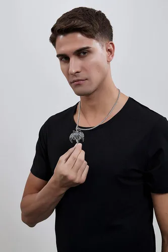 Vista 24 de YAMI Collar de alas angulares para hombre, ángel de la guarda, dragón, cuervo, pulpo, collar de anime, collar de acero inoxidable 316