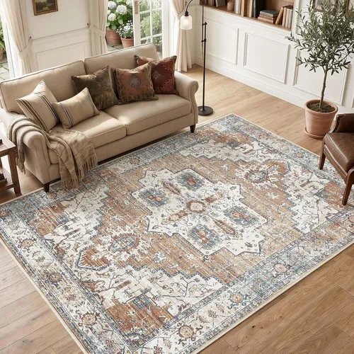 Vista 22 de jinchan Alfombra de área pequeña lavable floral vintage, alfombra de entrada simétrica de medio círculo de 2 x 3, alfombra de entrada suave de pelo