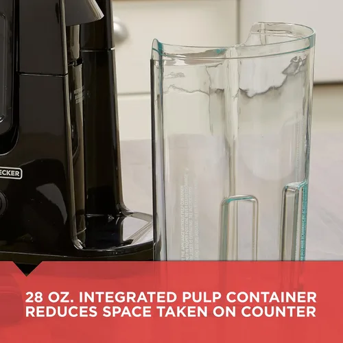 Vista 6 de BLACK+DECKER Extractor de jugo de frutas y verduras con diseño de ahorro de espacio, negro, 400 vatios